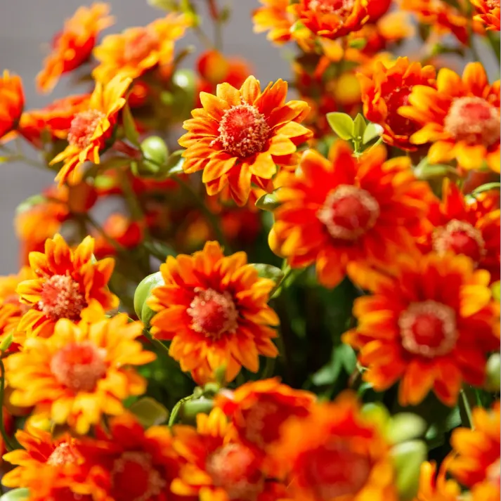 Artificial Outdoor Sunset Mums Flowers - Waterproof, Windproof