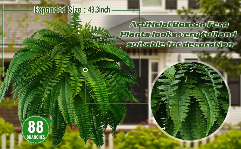 🌿UV Resistant Lifelike Artificial Boston Fern– Stay Green All Year!