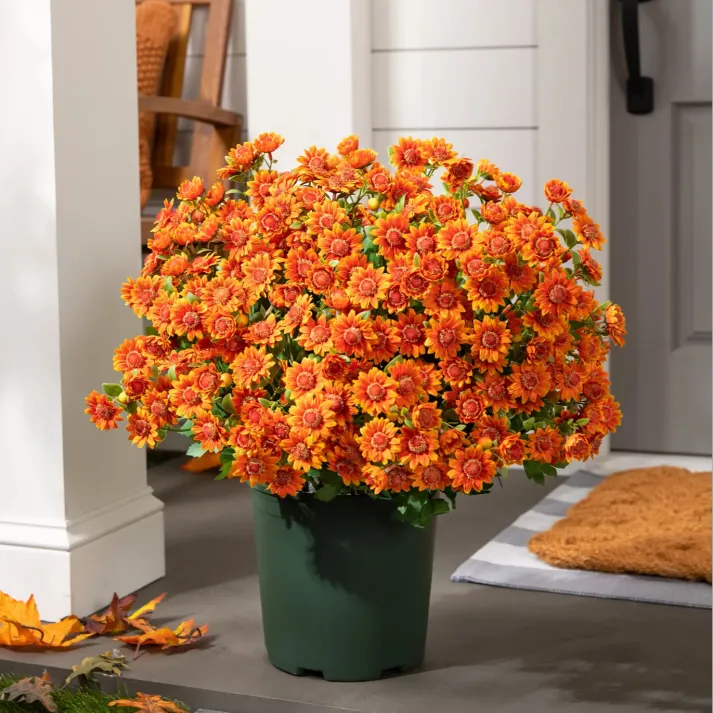 Artificial Outdoor Sunset Mums Flowers - Waterproof, Windproof