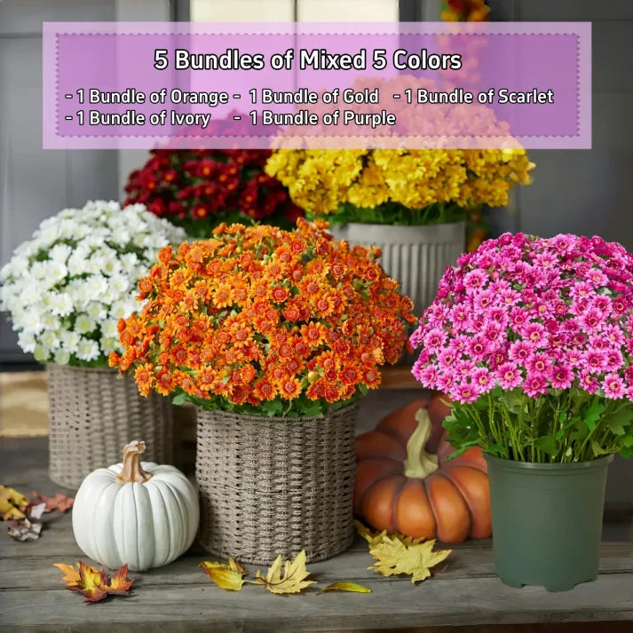 Artificial Outdoor Sunset Mums Flowers - Waterproof, Windproof